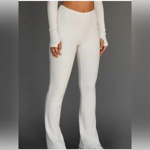 Joah Brown Fitted Mini Flare Ribbed Soft Pants NWT XS/S Natural Luxe Knit